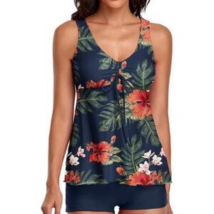 Two Piece Bathing Suits Floral Print Tank Top with Boyshorts Ladies Swimwear